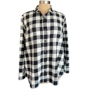 J. Crew Factory Black White Buffalo Check Flannel Button Down Shirt Womens LARGE
